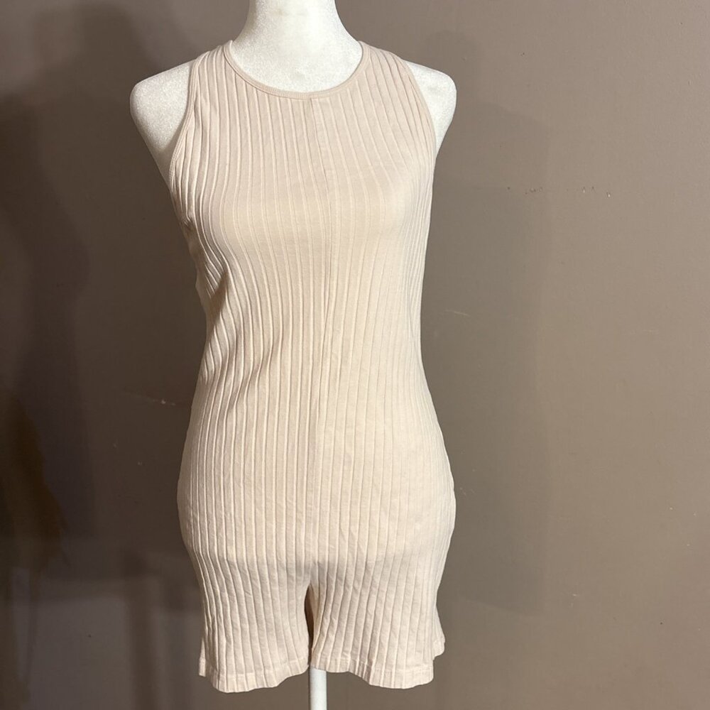 Zara Beige Ribbed Sleeveless Romper Short Stretchy Romper Size Large